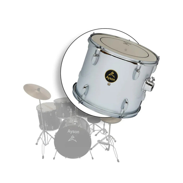 Batería Acústica Ayson Grande Silver sobre fondo blanco