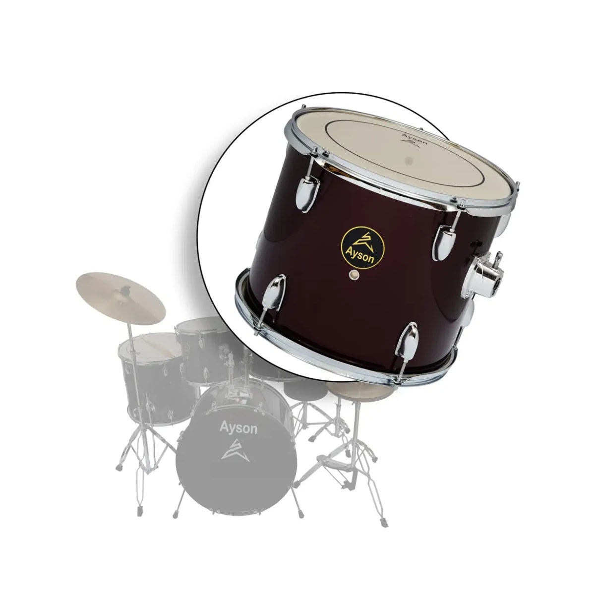 Batería Acústica Ayson Grande Vinotinto sobre fondo blanco