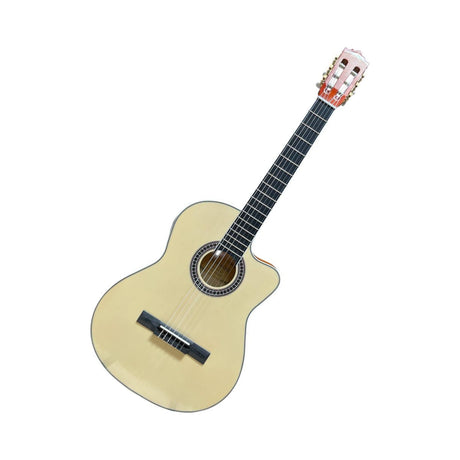 Guitarra electroacústica Ayson CL3920E natural brillante en vista diagonal sobre fondo blanco