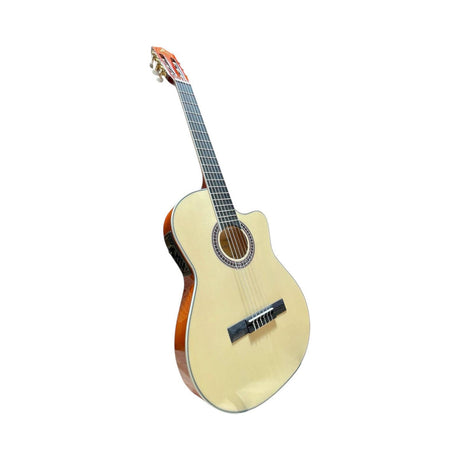 Guitarra electroacústica Ayson CL3920E natural brillante en perspectiva sobre fondo blanco