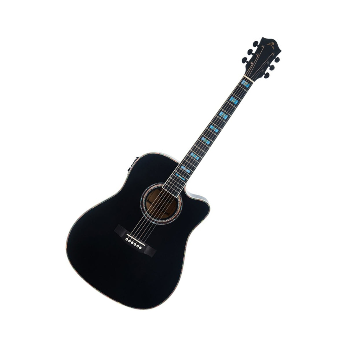 Guitarra Electroacústica Ayson BL380 en vista diagonal sobre fondo blanco