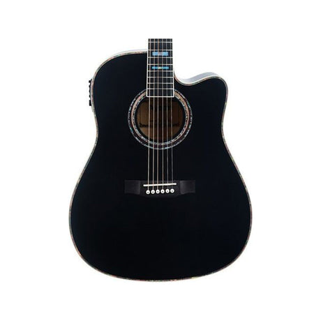 Detalle del cuerpo de Guitarra Electroacústica Ayson BL380 sobre fondo blanco
