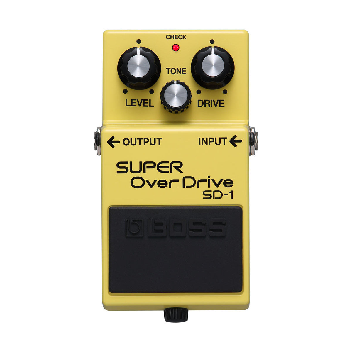 Pedal BOSS SD-1 Super OverDrive amarillo, vista en ángulo