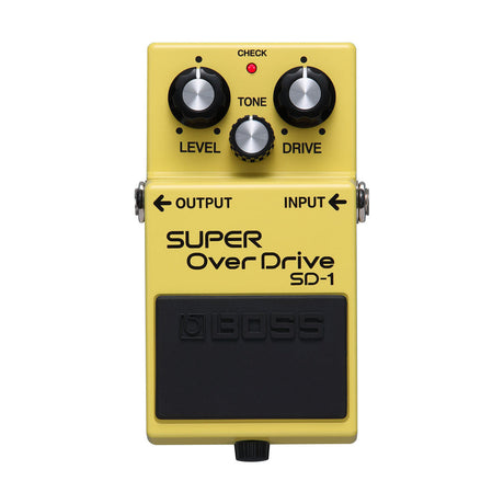 Pedal BOSS SD-1 Super OverDrive amarillo, vista en ángulo