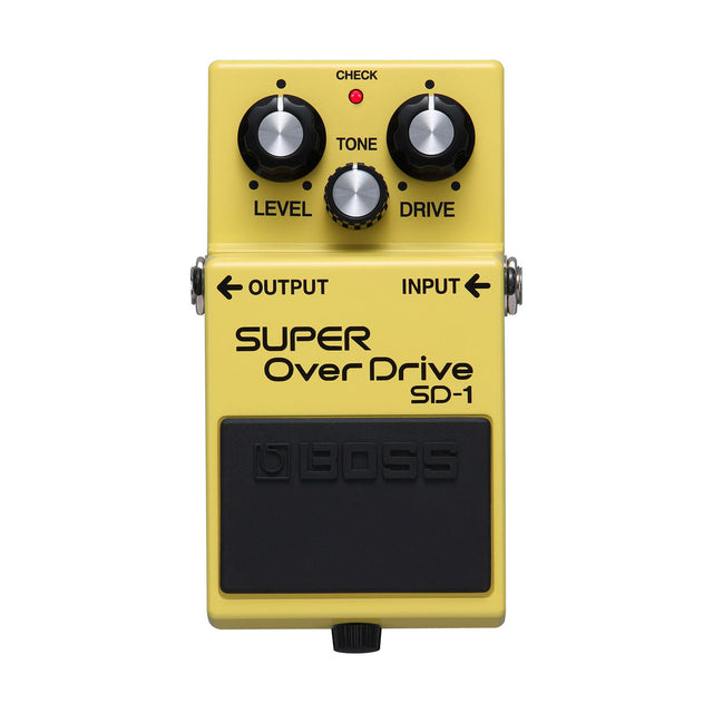 Pedal BOSS SD-1 Super OverDrive amarillo, vista en ángulo