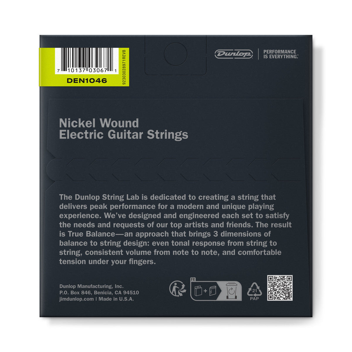 Encordado Dunlop Nickel Wound DEN1046, reverso del empaque