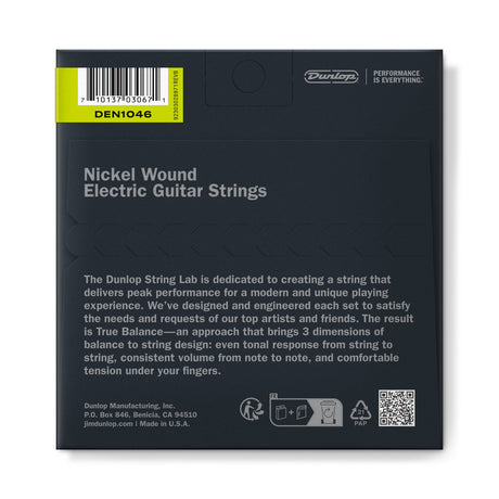 Encordado Dunlop Nickel Wound DEN1046, reverso del empaque