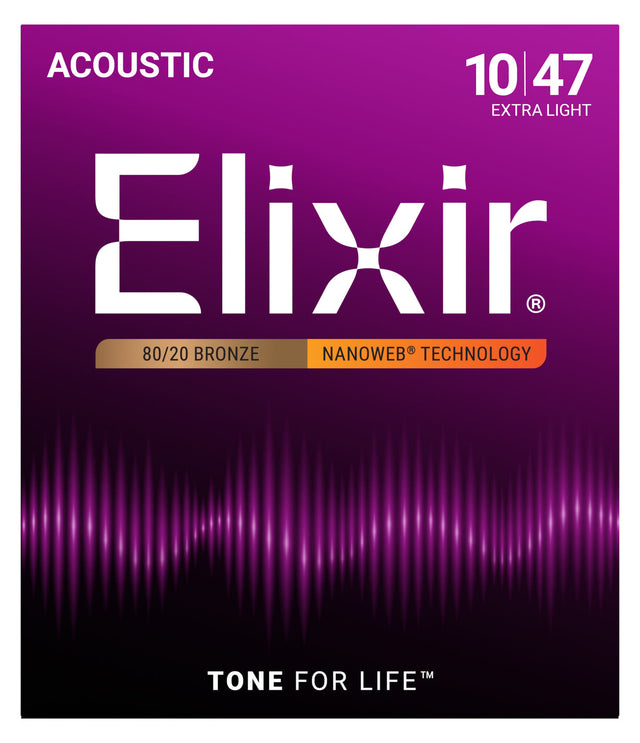 Empaque frontal de cuerdas Elixir 11002 para guitarra acústica, 80/20 Bronze NANOWEB, Extra Light 10-47