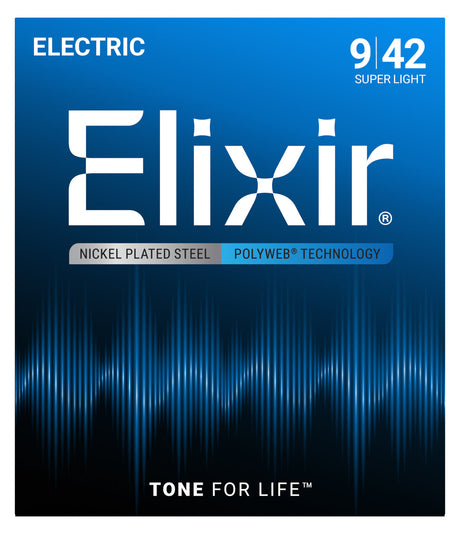 Empaque frontal de cuerdas Elixir 12000 para guitarra eléctrica, Nickel-Plated Steel POLYWEB, Super Light 09-42