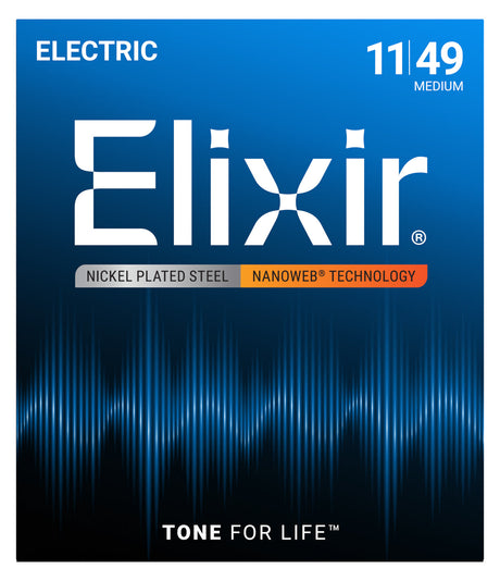 Empaque frontal de cuerdas Elixir 12102 para guitarra eléctrica, Nickel-Plated Steel NANOWEB, Medium 11-49