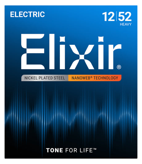 Empaque frontal de cuerdas Elixir 12152 para guitarra eléctrica, Nickel-Plated Steel NANOWEB, Heavy 12-52