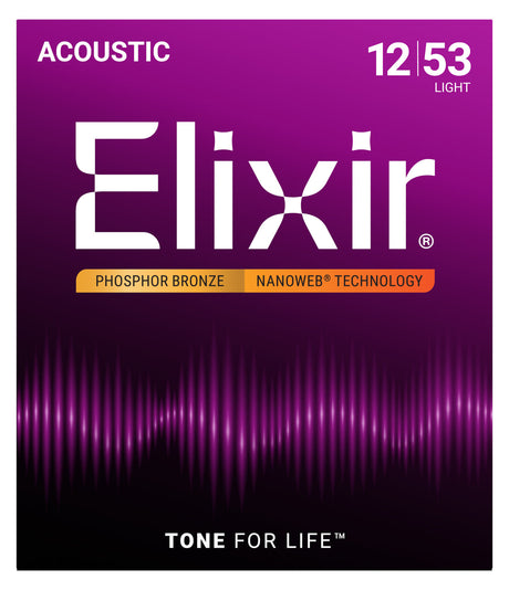 Empaque frontal de cuerdas Elixir 16052 para guitarra acústica, Phosphor Bronze NANOWEB, Light 12-53