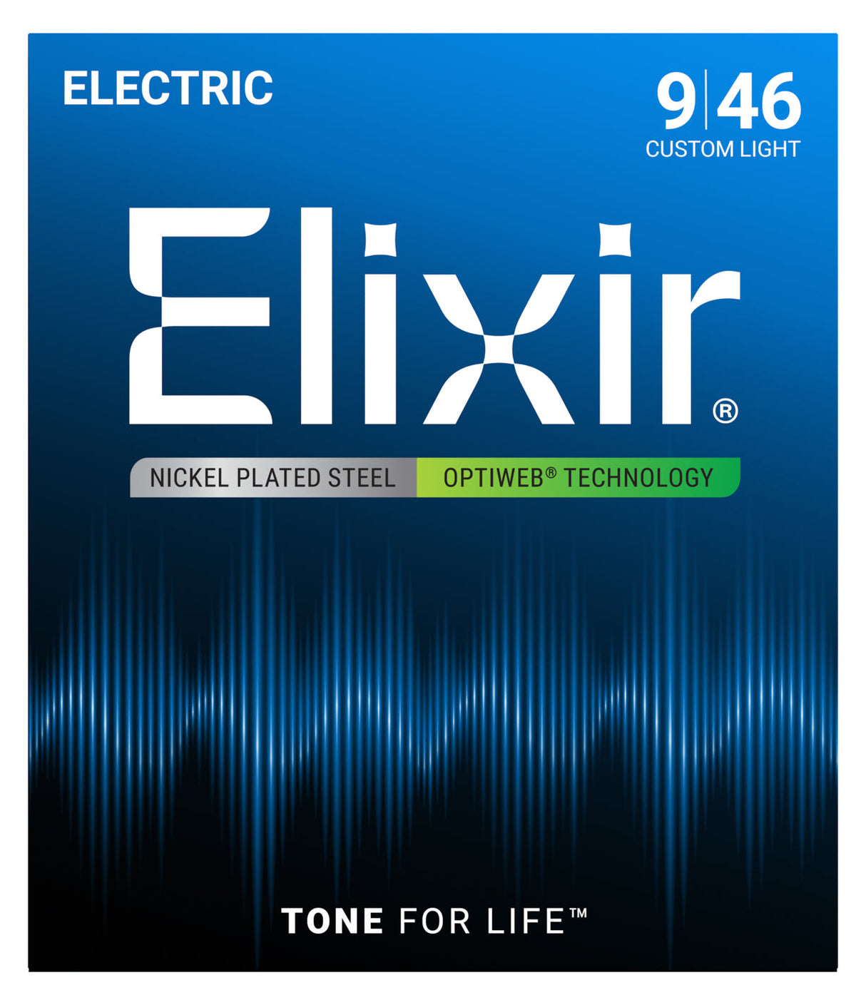 Empaque frontal de cuerdas Elixir 19027 para guitarra eléctrica, Nickel-Plated Steel OPTIWEB, Custom Light 09-46