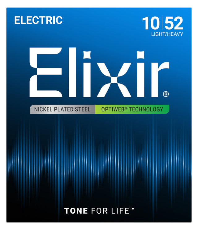 Empaque frontal de cuerdas Elixir 19077 para guitarra eléctrica, Nickel-Plated Steel OPTIWEB, Light/Heavy 10-52