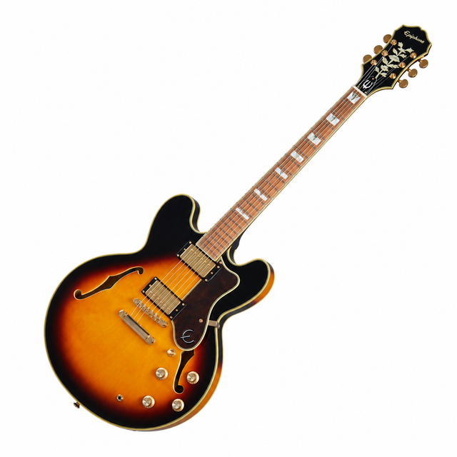 Epiphone Sheraton-II Pro Vintage Sunburst, guitarra completa en vista diagonal