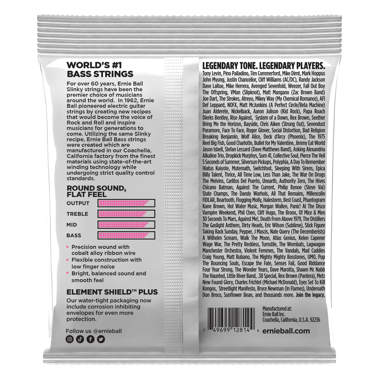 ENCORDADO ERNIE BALL 2814 FLAT WOUND - vista posterior