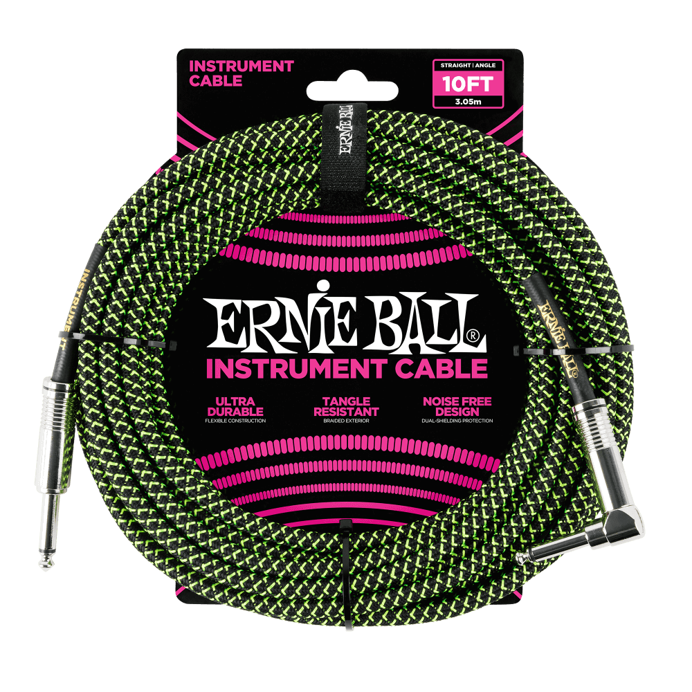 LINEA ERNIE BALL 10FT PO-6077 VERDE NEGRO - vista frontal