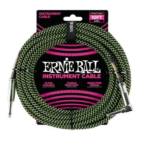 LINEA ERNIE BALL 10FT PO-6077 VERDE NEGRO - vista frontal