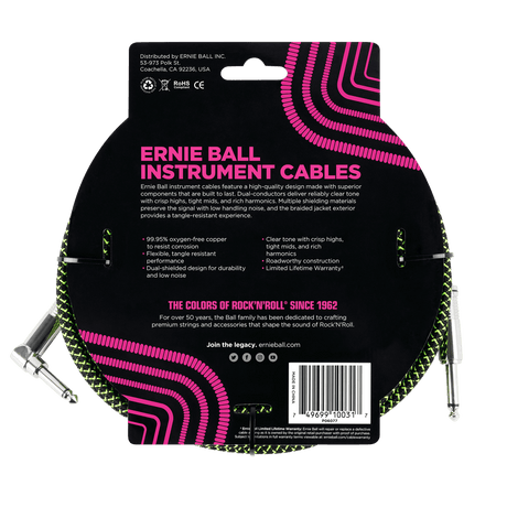LINEA ERNIE BALL 10FT PO-6077 VERDE NEGRO - vista posterior