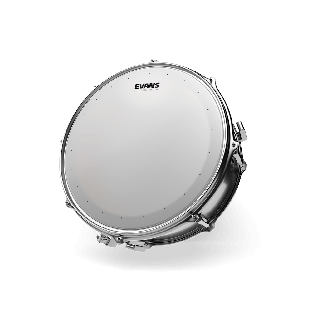 Parche Evans HD Dry Coated B14HDD instalado en redoblante