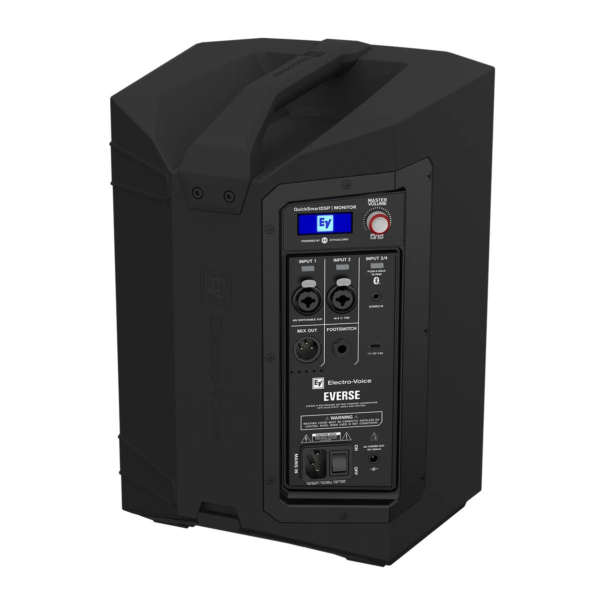 Cabina recargable Electro-Voice EVERSE 8 negra, vista posterior derecha