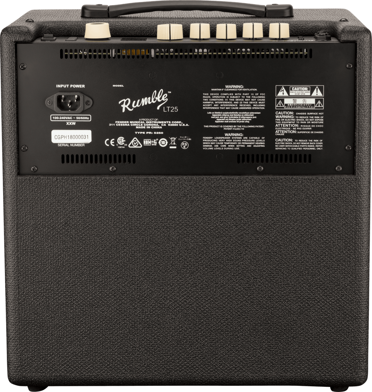 Amplificador de bajo Fender Rumble LT25 negro, vista posterior