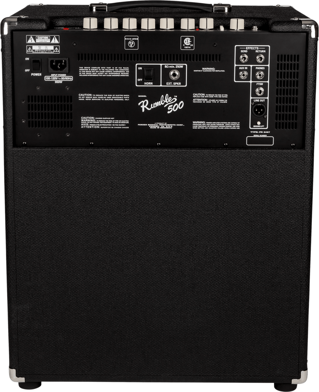 Amplificador de bajo Fender Rumble 500 V3, vista posterior
