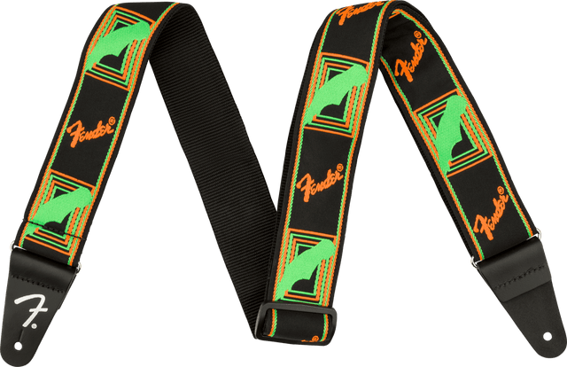 Correa Fender Neon Monogrammed verde y naranja, vista frontal