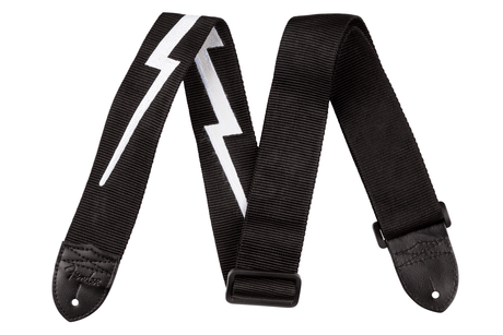 Correa Fender Nylon Lightning Bolt negra y blanca, vista frontal