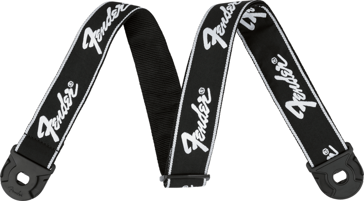 Correa Fender Quick Grip Running Logo negra, vista frontal