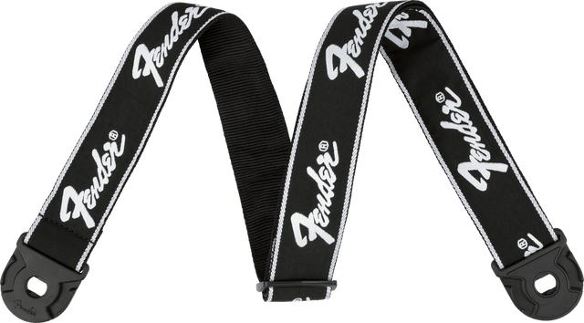 Correa Fender Quick Grip Running Logo negra, vista frontal