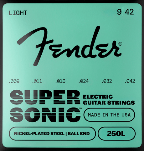 Juego de cuerdas Fender SuperSonic 250L .009-.042, empaque frontal