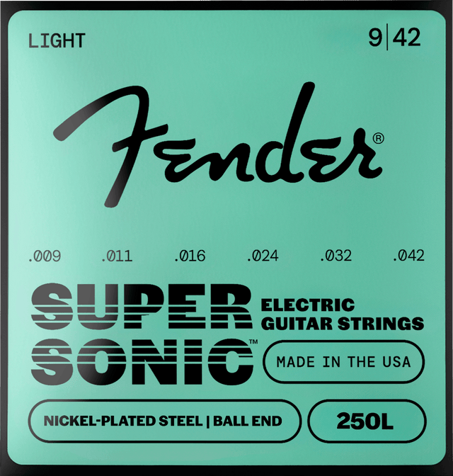 Juego de cuerdas Fender SuperSonic 250L .009-.042, empaque frontal