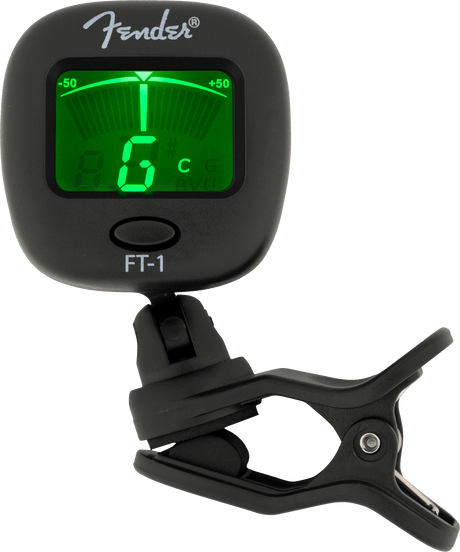 Afinador Fender FT-1 Pro negro instalado en un clavijero