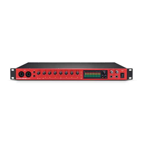 Interfaz de audio Focusrite Clarett+ 8Pre en vista frontal elevada