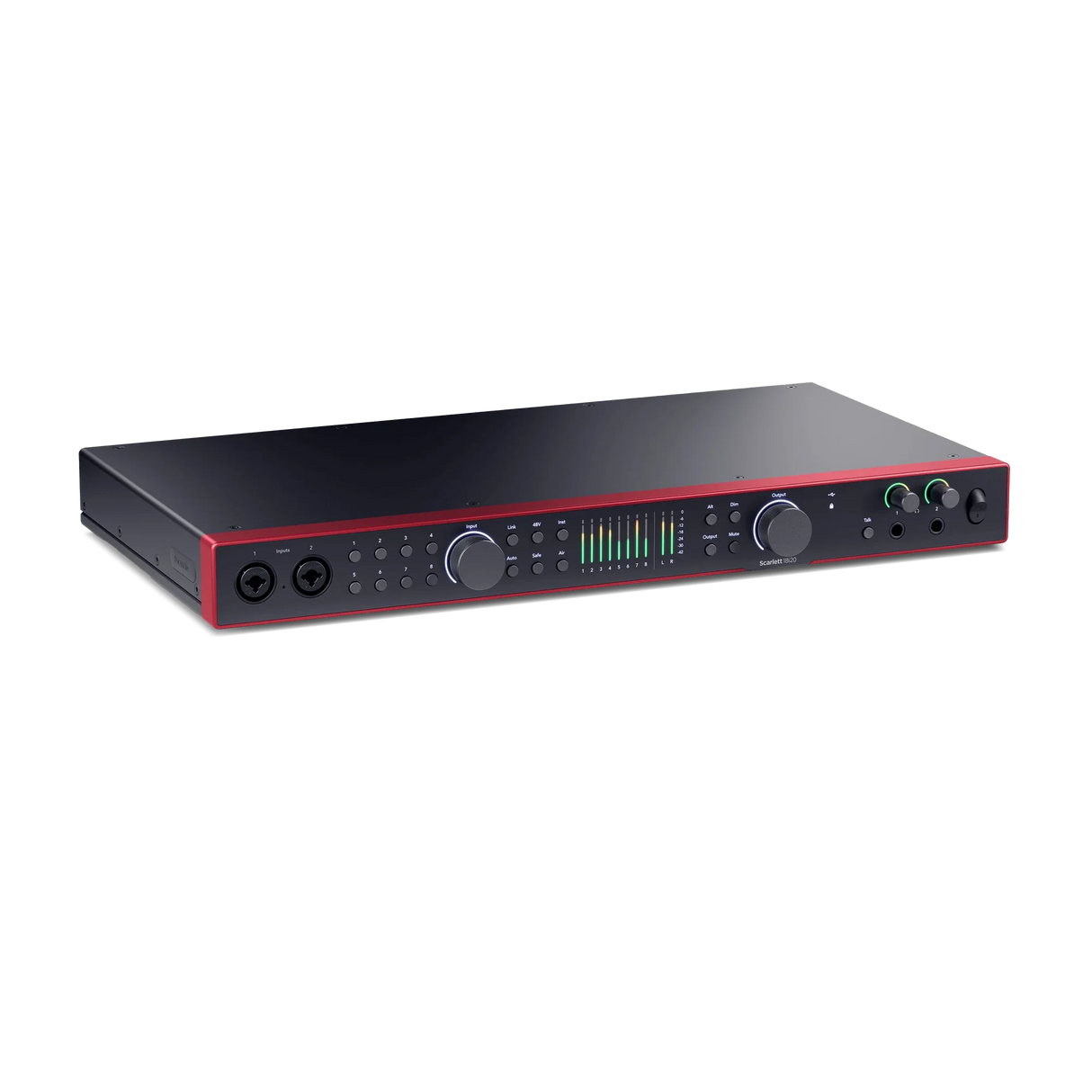 Interfaz de audio Focusrite Scarlett 18i20 4th Gen en vista angular