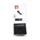 Amplificador GA-20 y accesorios incluidos en el combo Ayson ST-SET negra sobre fondo blanco