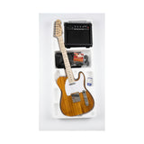 Combo Guitarra Eléctrica Ayson Telecaster Natural TL-SET completo en su embalaje con amplificador y accesorios sobre fondo blanco