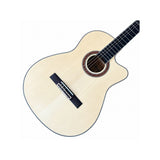 Detalle del cuerpo y la roseta de la guitarra Granada Concert CE Natural