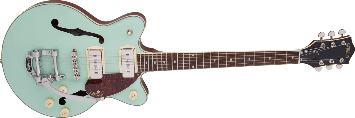 Guitarra eléctrica Gretsch G2655T-P90 Streamliner Two-Tone Mint Metallic, ángulo frontal izquierdo