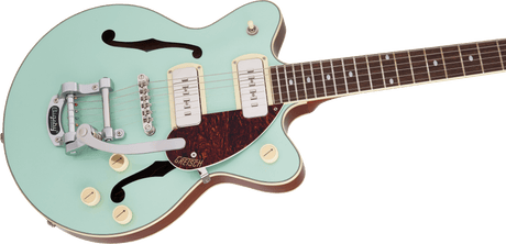 Guitarra eléctrica Gretsch G2655T-P90 Streamliner Two-Tone Mint Metallic, perfil lateral derecho