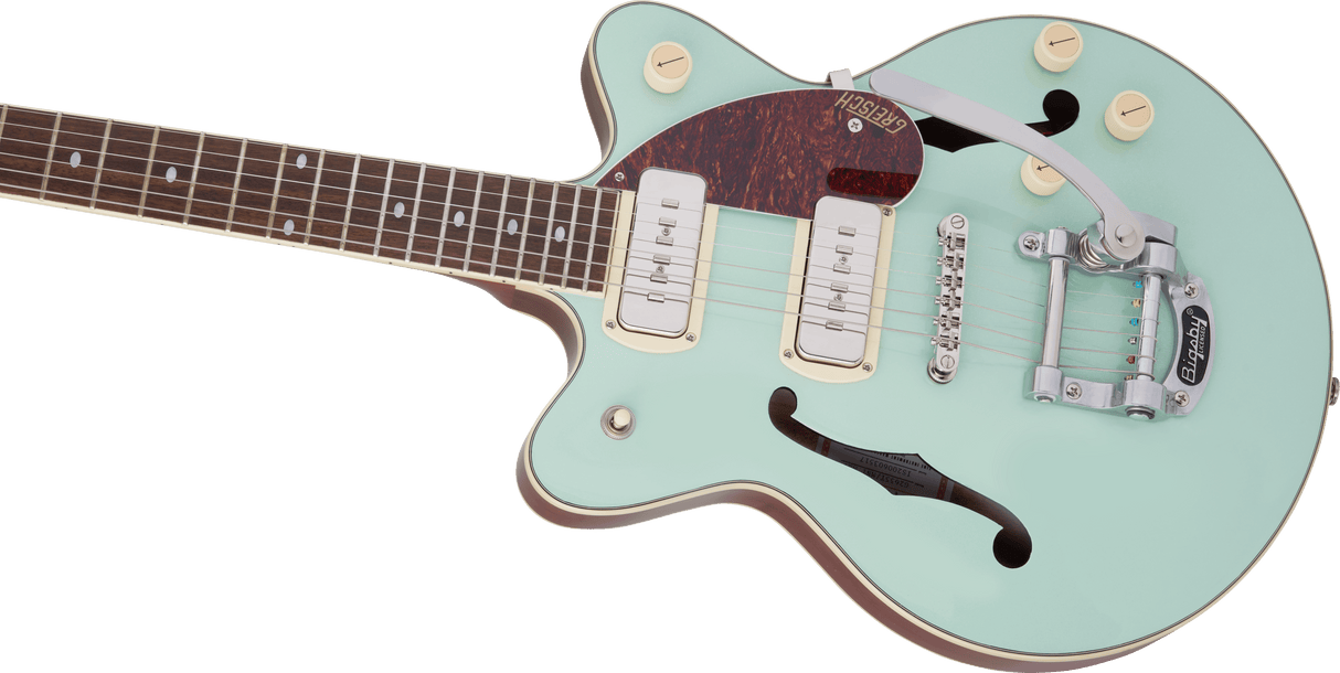 Guitarra eléctrica Gretsch G2655T-P90 Streamliner Two-Tone Mint Metallic, perfil lateral izquierdo