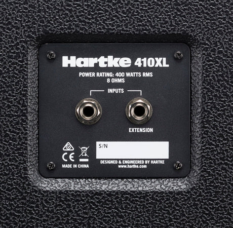 Panel de conexiones trasero de la cabina Hartke 410XL V2, 400 W RMS a 8 ohmios