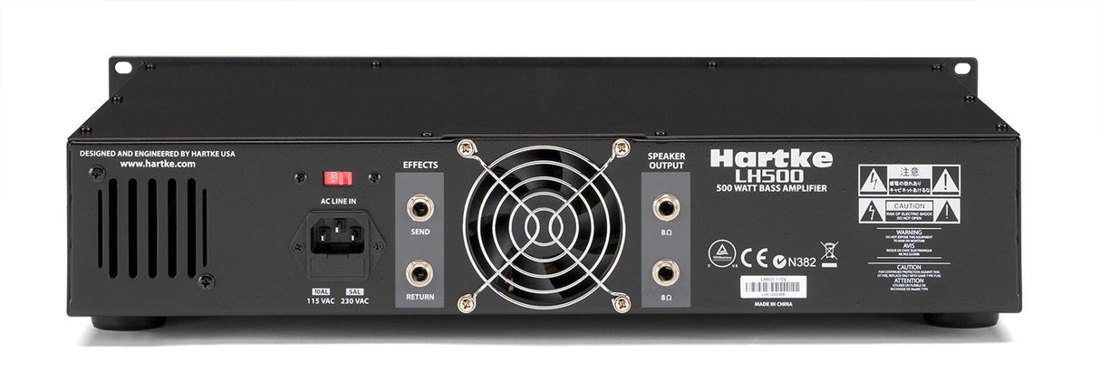 Cabezote para bajo Hartke LH500, panel trasero con loop de efectos y salidas de altavoz