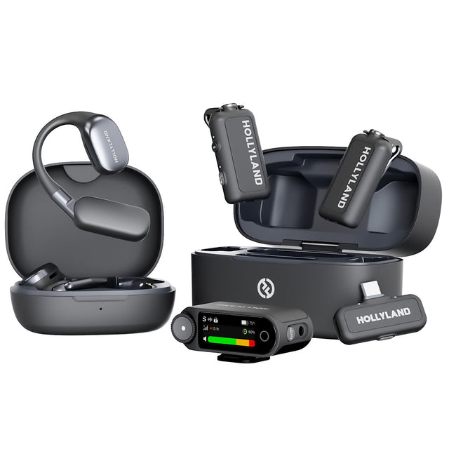 Hollyland LARK MAX 2 Ultimate Combo con dos transmisores, receptores y audífonos OWS
