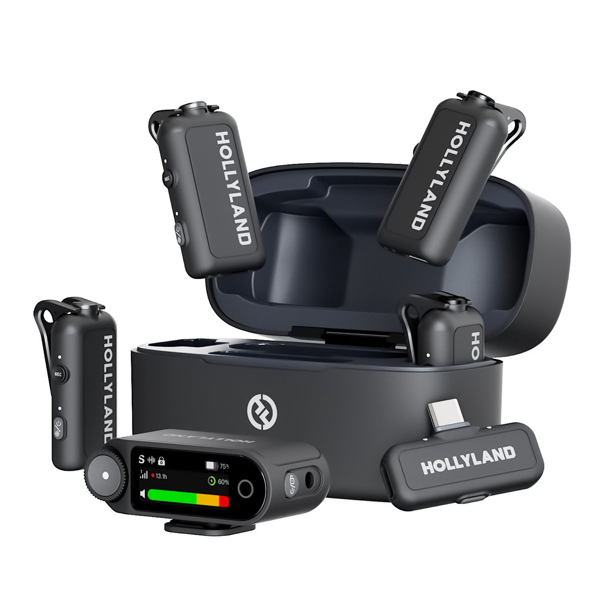 Hollyland LARK MAX 2 Combo para 4 personas con cuatro transmisores, receptores y estuche