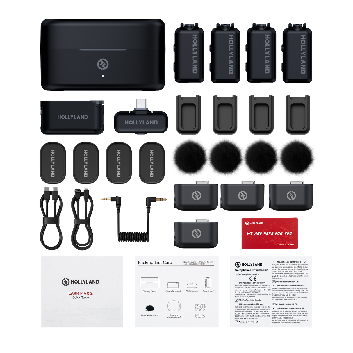 Contenido completo del Hollyland LARK MAX 2 Combo para 4 personas
