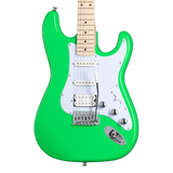 Guitarra Kramer Focus VT-211S Neon Green – detalle del cuerpo, pastillas y puente