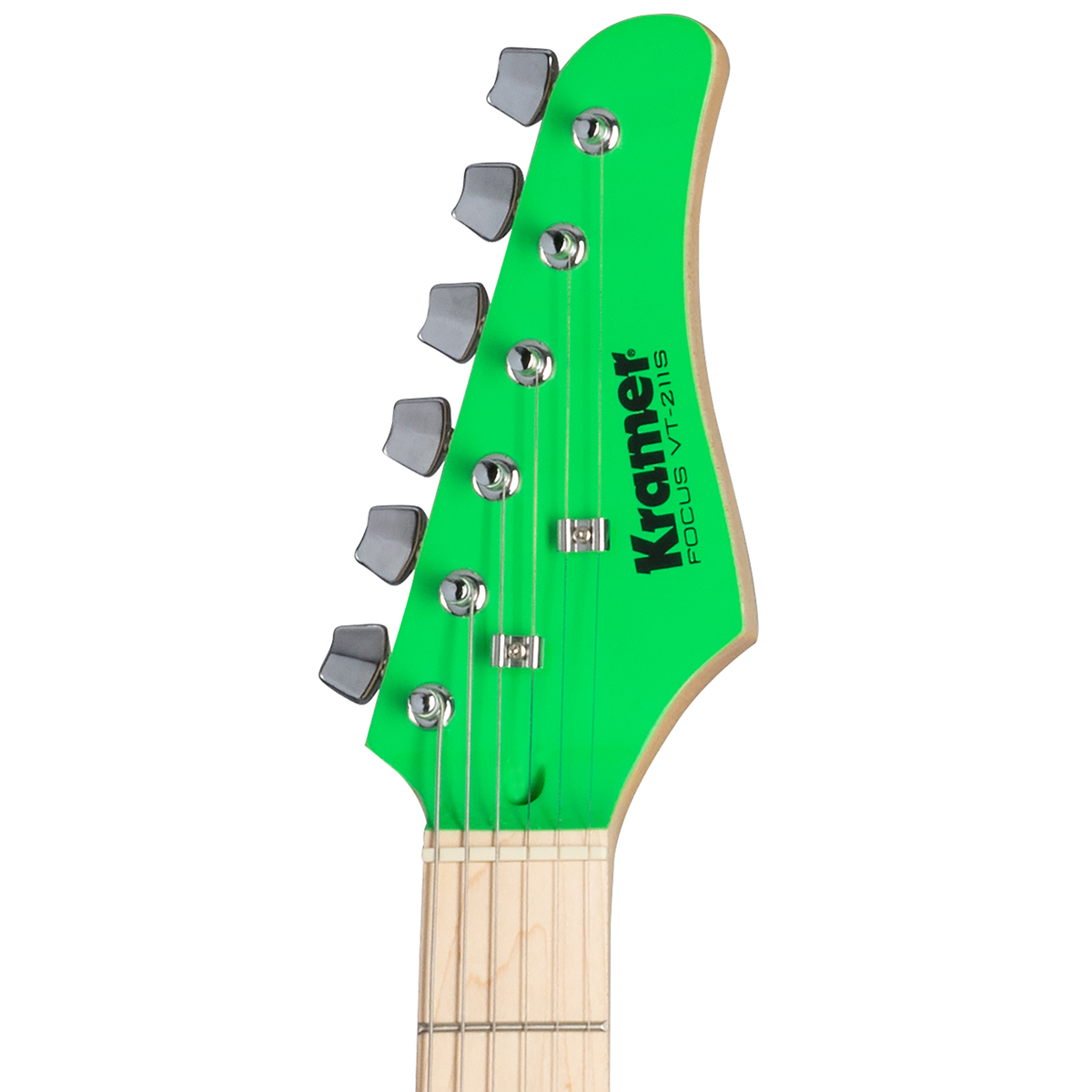 Guitarra Kramer Focus VT-211S Neon Green – detalle de la pala y clavijas