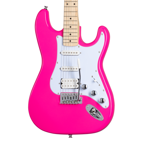 Guitarra Kramer Focus VT-211S Hot Pink – detalle del cuerpo, pastillas y puente
